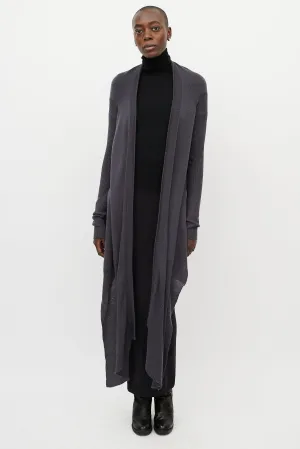 Grey Wool Long Front Cardigan