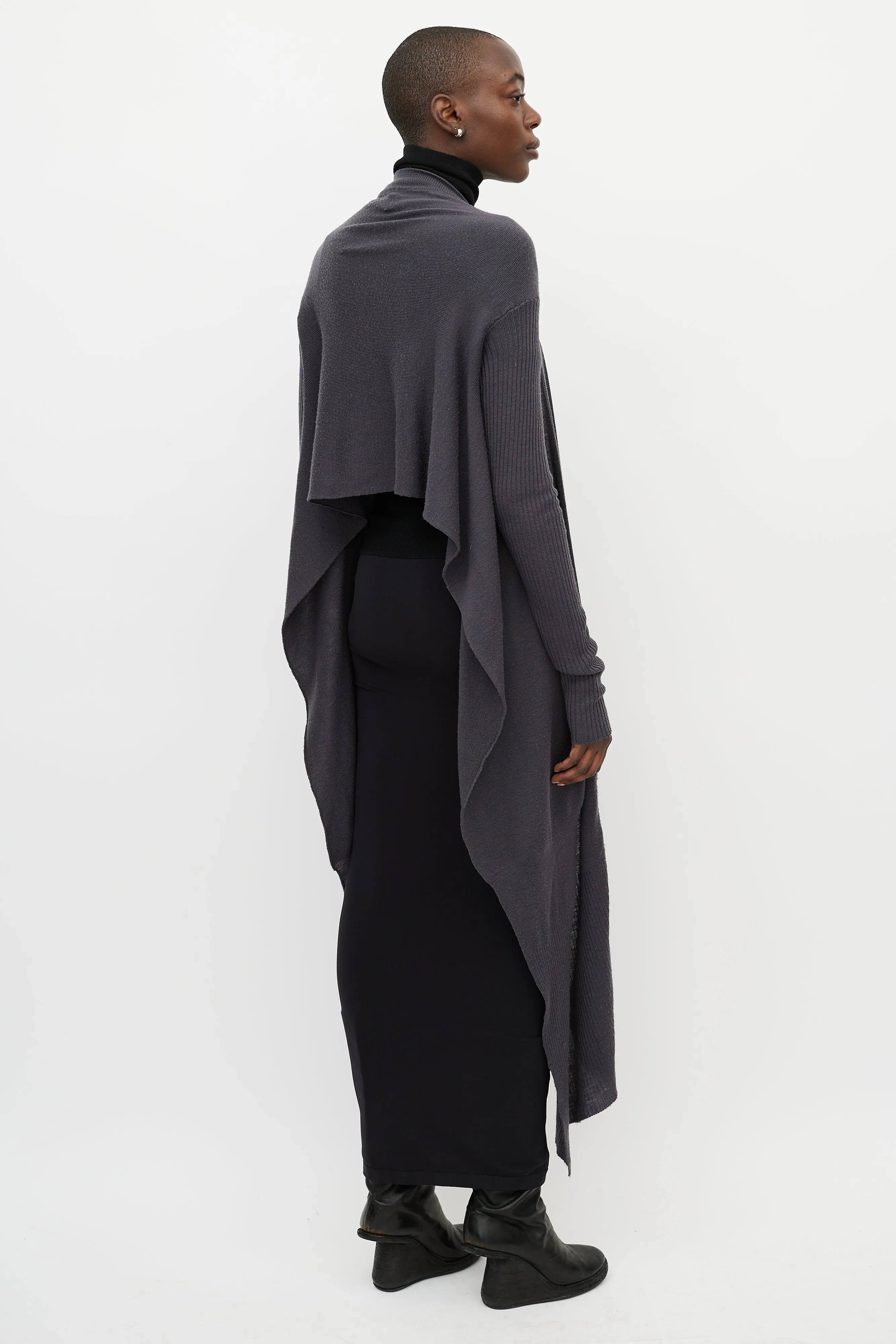 Grey Wool Long Front Cardigan